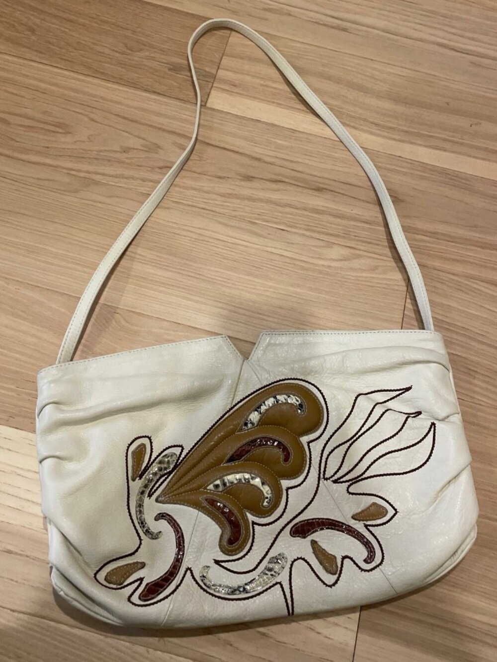 Beautiful Vintage Creme and Brown Leather Bag 1980s
